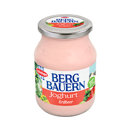 Das Bild zeigt die Schärdinger Bergbauern Joghurt Sorte Erdbeer