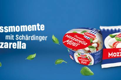 Das Bilz zeigt die Mozzarella Kugel und die Mozzarella Minis von Schärdinger
