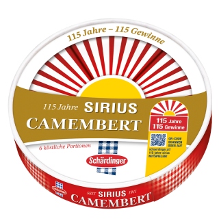 Das Bild zeigt den Schärdinger Sirius Camembert in der 300g Verpackung